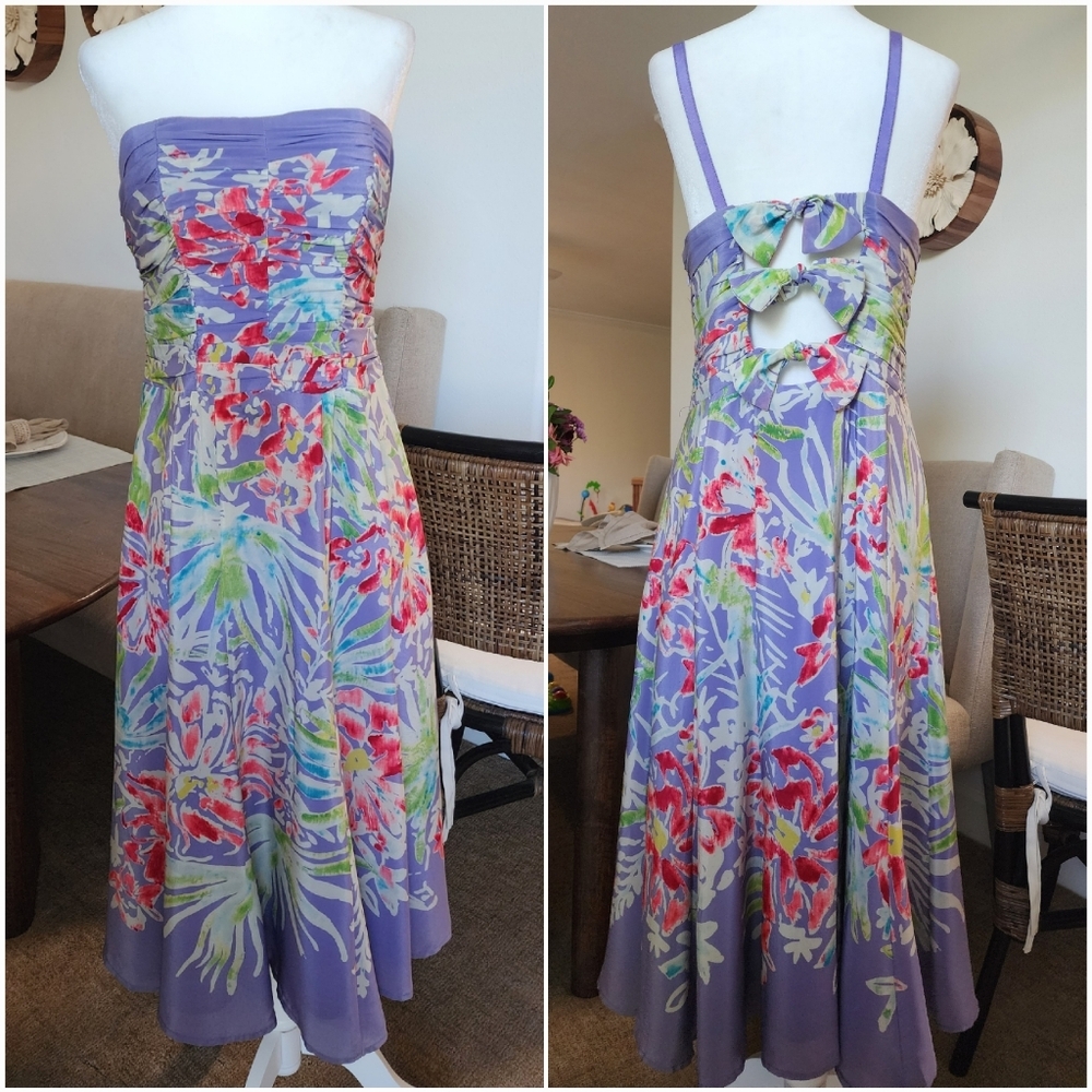 Silk Lavender Tropical Floral Strapless Convertible Dress Destination Wedding